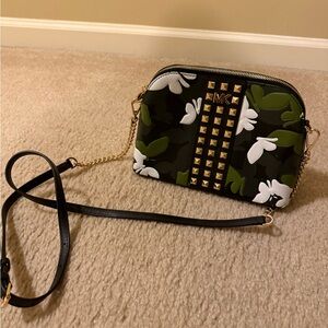 Michael Kors Green and Black Studded Floral Crossbody